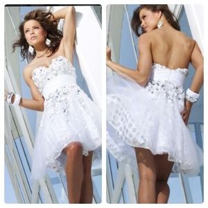 Tony Bowls Strapless Tulle Flower Embellished Dres